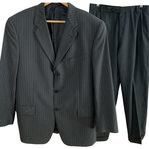 Joseph Abboud Mark Shale Sz 42R/W36 2-Piece Suit w/ Blazer Jacket Black Striped - Picture 1 of 13